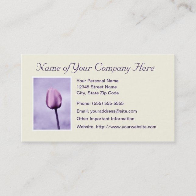 Chic Lavender Tulip Business Card (Front)