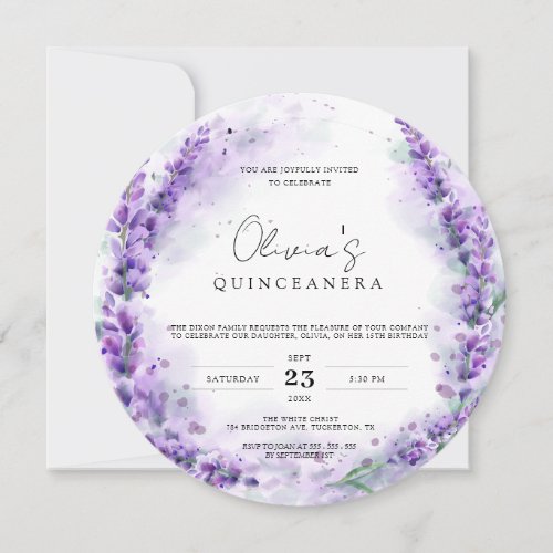Chic Lavender Watercolor Modern Photo Quinceanera Invitation