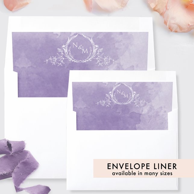 Chic Lavender Watercolor, White Monogram Wedding Envelope Liner (Creator Uploaded)