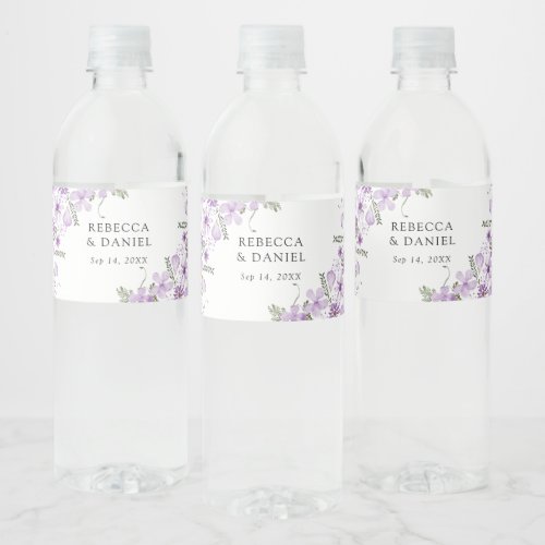Chic Lavender Wedding Water Bottle Label