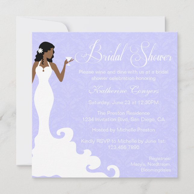 Chic Lavender Wine Damask Bridal Shower Invitation (Front)