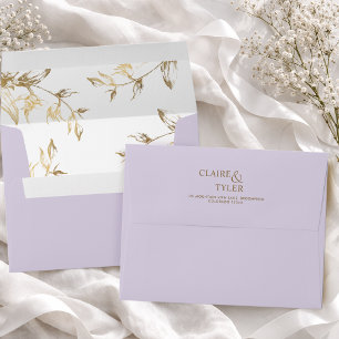 Chic Lavender with White and Gold Floral Wedding Envelope