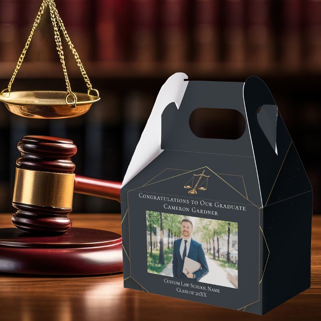 Chic Law School Photo Black Graduation Party Favor Boxes (Creator Uploaded)