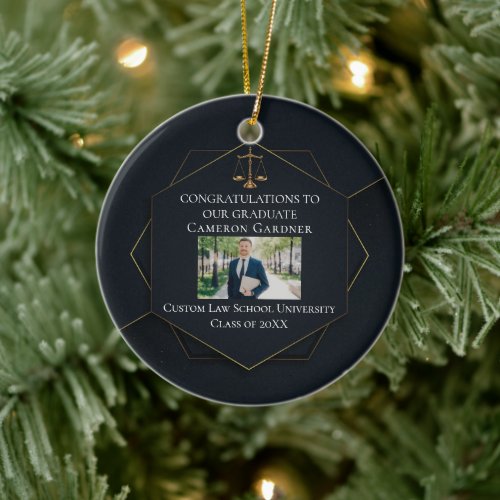 Chic Law School Photo Graduation Christmas Ceramic Ornament