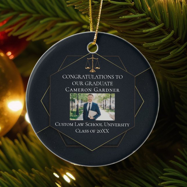 Chic Law School Photo Graduation Christmas Ceramic Ornament (Creator Uploaded)