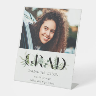 Chic Leafy Fern Succulent Foliage Photo Graduation Pedestal Sign