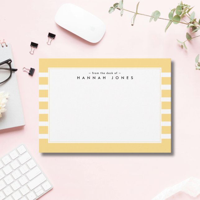 Chic Lemon and White Striped Border Note Card (Creator Uploaded)