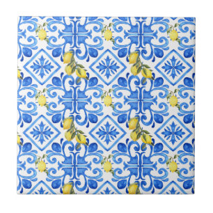 Chic Lemon Blue Mediterranean Curtain Ceramic Tile