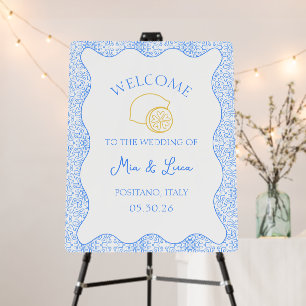 Chic Lemon Blue Tile Italian Wedding Welcome Sign