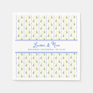 Chic Lemon Citrus  Elegant Blue Summer Wedding Napkins