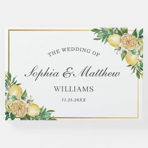 Chic Lemon Citrus Floral Greenery Wedding Guest Book