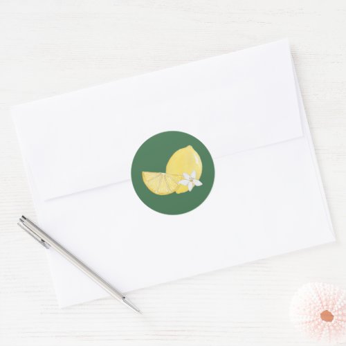 Chic Lemon Citrus Floral Wedding Classic Round  Sticker