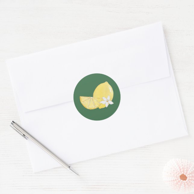 Chic Lemon Citrus Floral Wedding Classic Round  Sticker (Envelope)