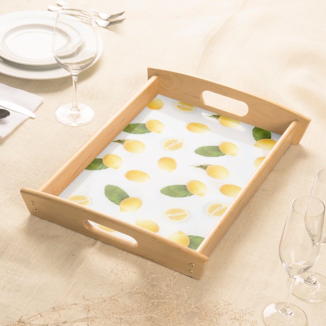 Chic Lemon Citrus Fruit Slices Pattern Serving Tray (Front)