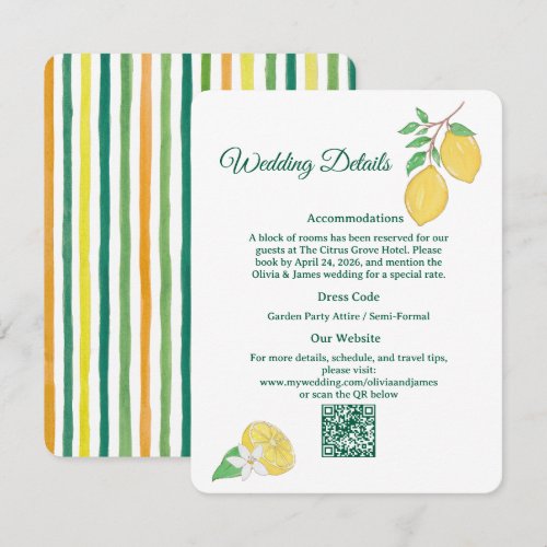 Chic Lemon Citrus Wedding Details Enclosure Card