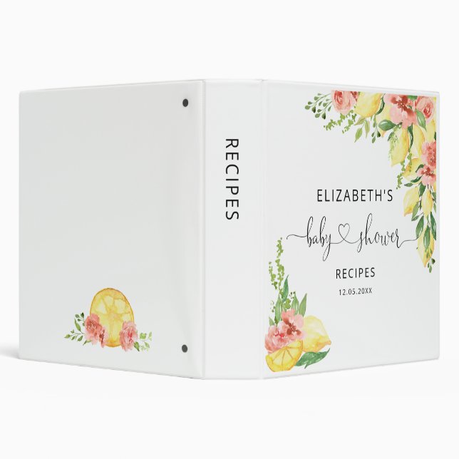 Chic Lemon Flora Bridal Shower Recipe Book 3 Ring  3 Ring Binder (Background)