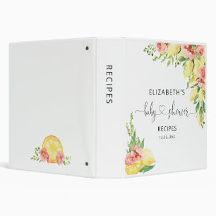 Chic Lemon Flora Bridal Shower Recipe Book 3 Ring  Binder