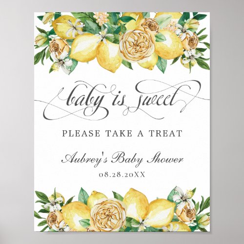 Chic Lemon Floral Baby is Sweet Treat Shower Sign