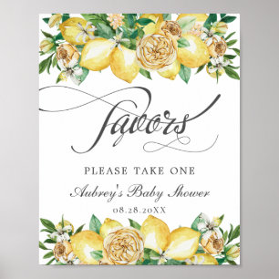 Chic Lemon Floral Favors Baby Bridal Shower Sign