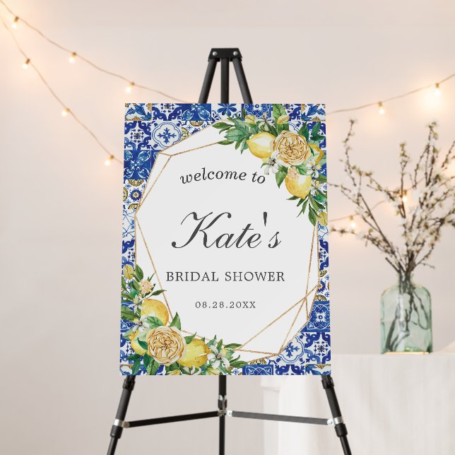Chic Lemon Floral Geometric Bridal Shower Welcome Foam Board (In Situ (Stand))
