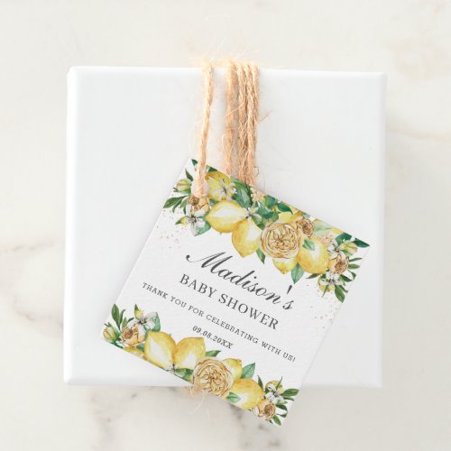 Chic Lemon Floral Greenery Baby Shower Thank You Favor Tags