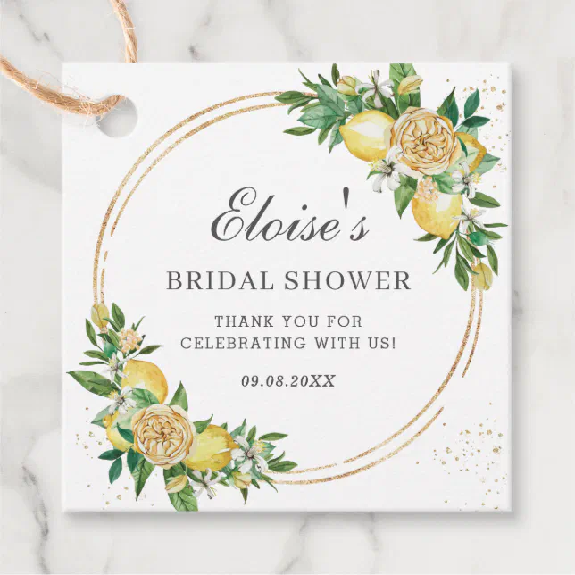 Chic Lemon Floral Greenery Bridal Shower Thank You Favor Tags | Zazzle