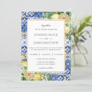 Chic Lemon Floral Greenery Destination Wedding Invitation