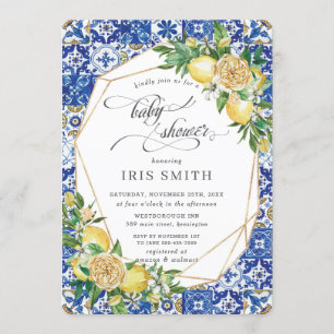 Chic Lemon Floral Greenery Geometric Baby Shower Invitation