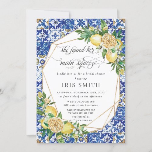 Chic Lemon Floral Greenery Geometric Bridal Shower Invitation