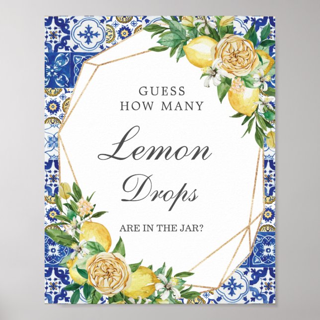 Chic Lemon Floral Guess Lemon Drops in Jar Game  Poster (Front)