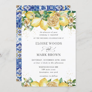 Chic Lemon Floral Summer Greenery Wedding Invitation