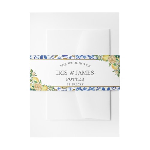 Chic Lemon Greenery Floral Gold Wedding Invitation Belly Band