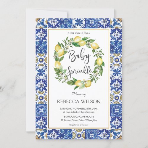 Chic Lemon Mediterranean Baby Sprinkle Boy Girl Invitation