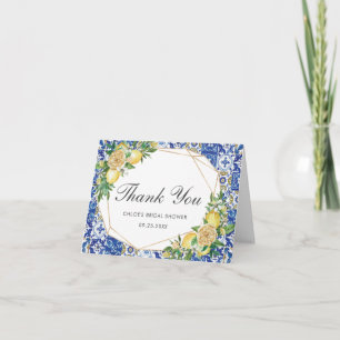 Chic Lemon Mediterranean Bridal Baby Shower Letterpress Thank You Card