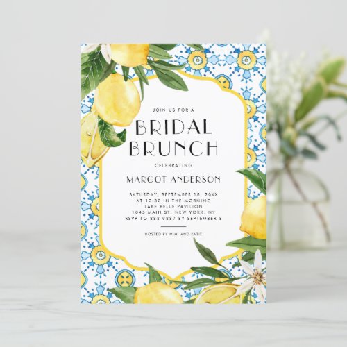 Chic Lemon Mediterranean Summer Bridal Brunch Invitation