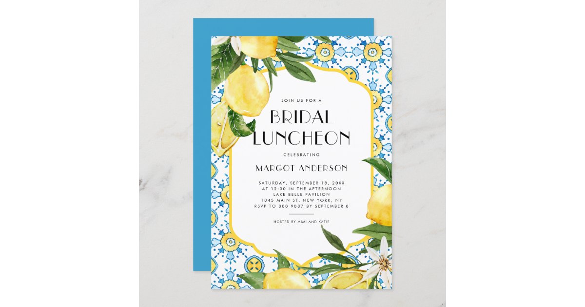 Chic Lemon Mediterranean Summer Bridal Luncheon Invitation | Zazzle