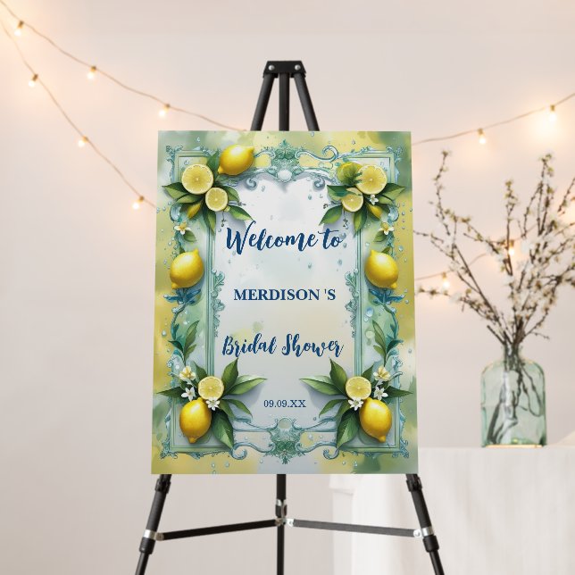 Chic Lemon Mediterranean Summer Bridal Shower   Foam Board (In Situ (Stand))