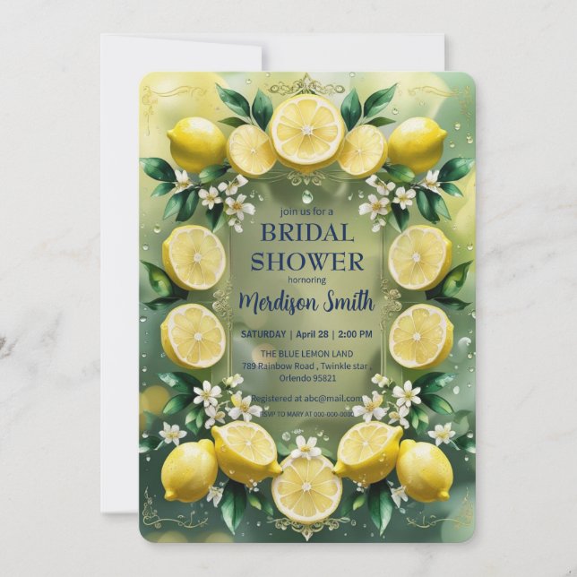 Chic Lemon Mediterranean Summer Bridal Shower   Invitation (Front)