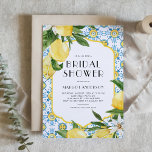 Chic Lemon Mediterranean Summer Bridal Shower Invitation<br><div class="desc">Lemon theme bridal shower invitation featuring watercolor illustrations of lemons,  lemon blossoms and Mediterranean tile pattern. Personalize by adding names,  date,  time and other details. This lemon bridal shower invitation is perfect for summer weddings and Mediterranean theme bridal showers.</div>