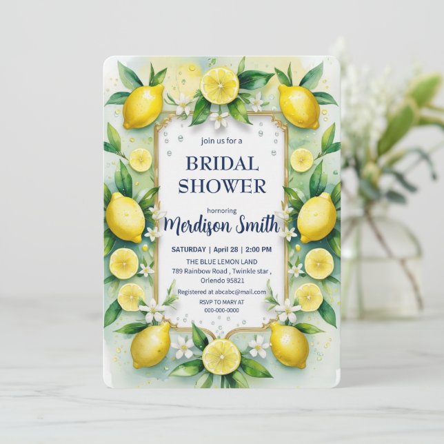Chic Lemon Mediterranean Summer Bridal Shower   Invitation (Standing Front)