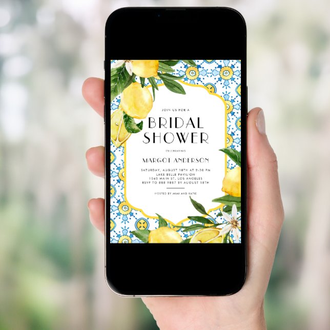 Chic Lemon Mediterranean Summer Bridal Shower Invitation (Front Digital)