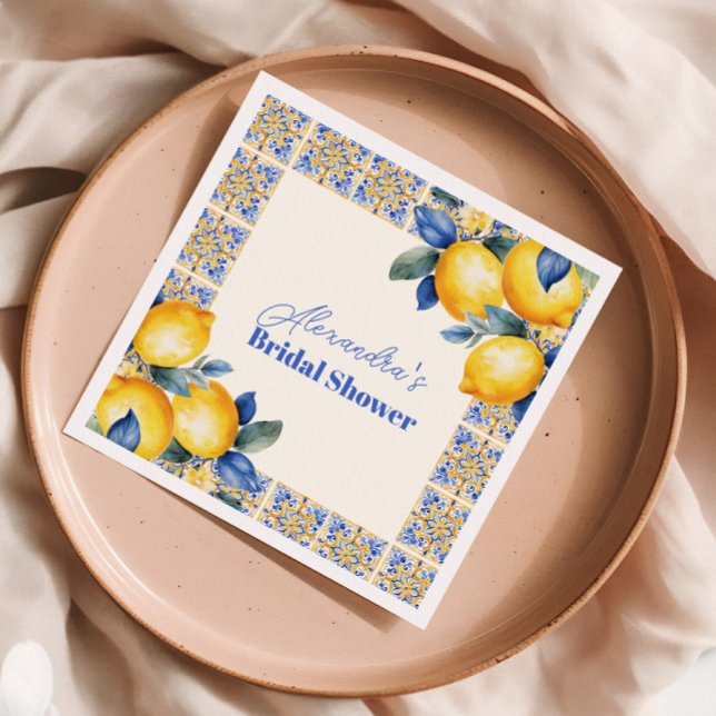 Chic Lemon Mediterranean Summer Bridal Shower Napkins (Creator Uploaded)