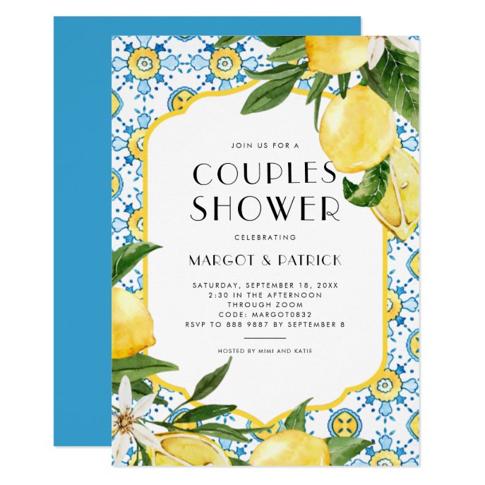 Chic Lemon Mediterranean Summer Couples Shower Invitation
