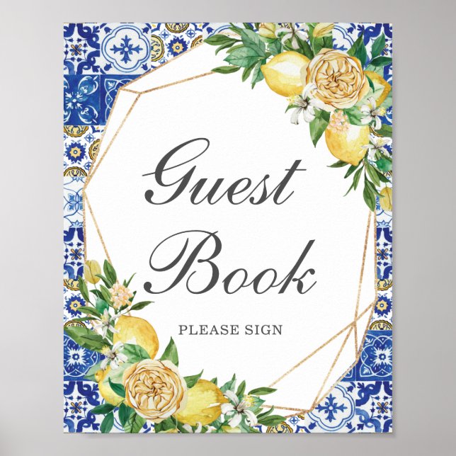 Chic Lemon Yellow Floral Guest Book Please Sign  (Front)
