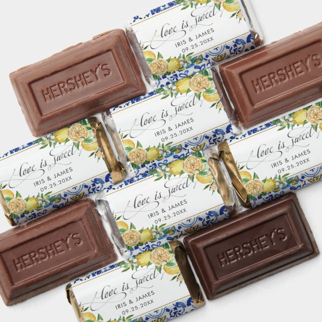 Chic Lemons Floral Blue Tiles Wedding Bridal Sweet Hershey's Miniatures (Assorted)