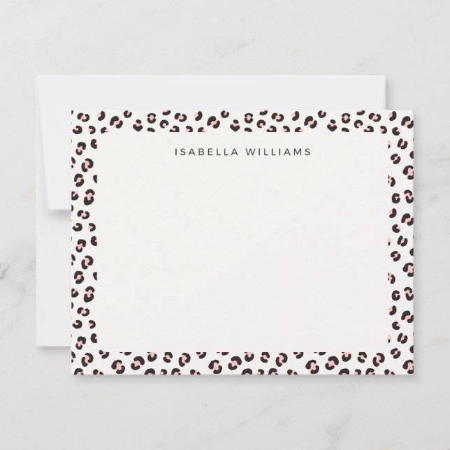 Chic Leopard Animal Print Pattern Name Note Card (Front)
