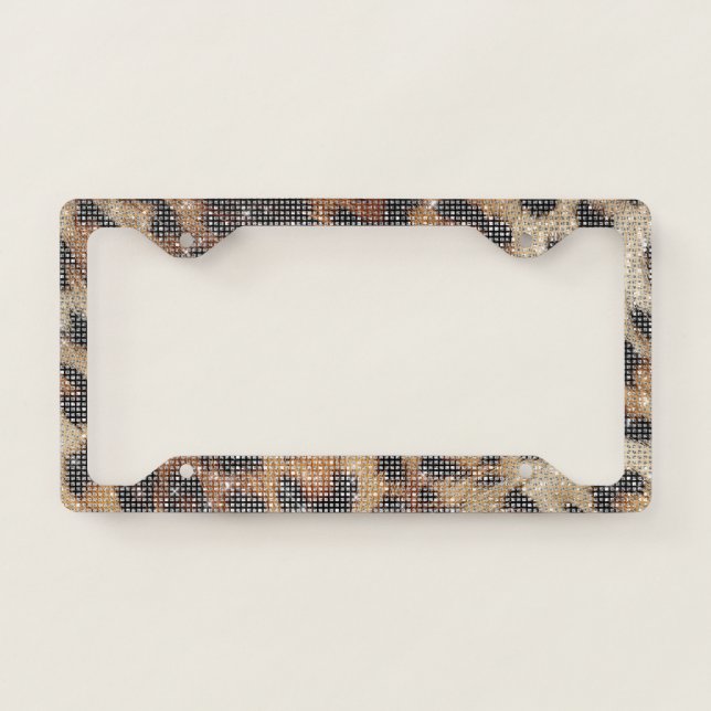 Chic Leopard Animal Print Sparkle License Plate Frame (Front)