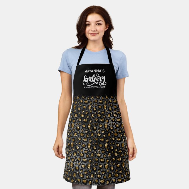Chic Leopard Baking Apron for Baker (Worn)