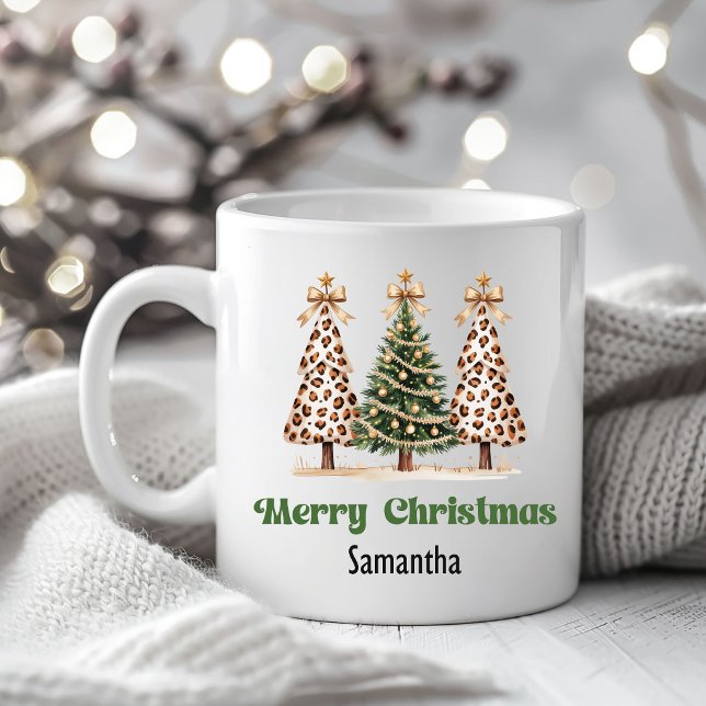 Chic Leopard Christmas Trees Custom Name Mug (Chic Leopard Christmas Trees Custom Name Mug)