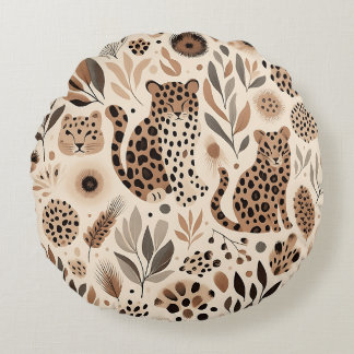 Chic Leopard Floral Design for Trendy Home Round Pillow